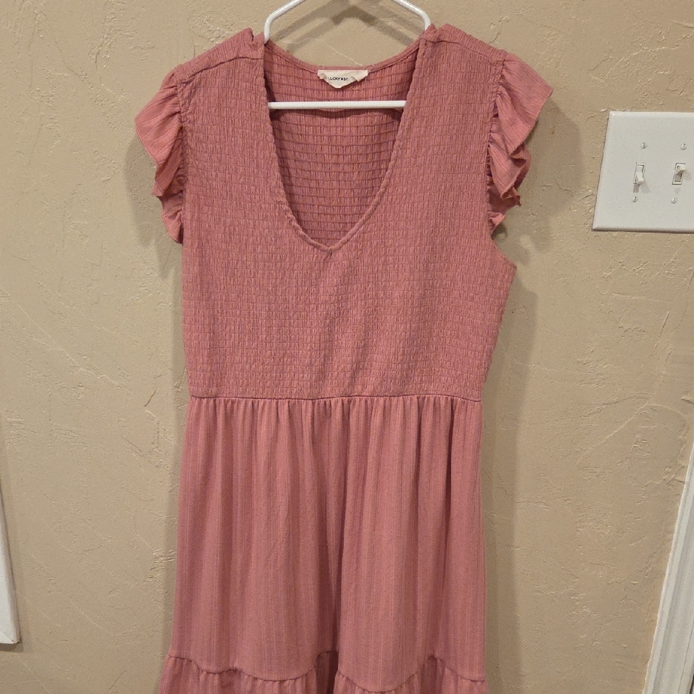Lucky Brand Pink Midi Dress with Ruffle Sleeves Size XL